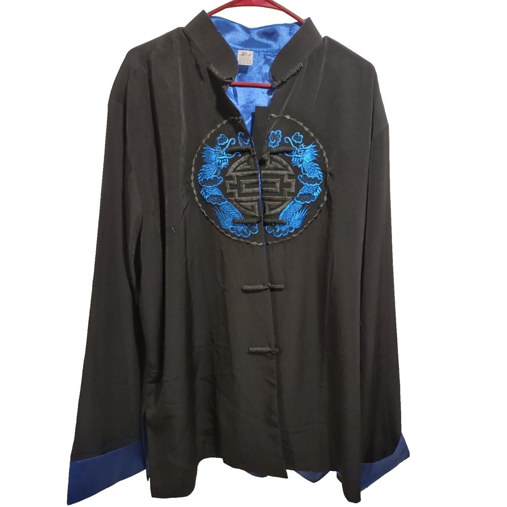 M.M Mens‎ XXXXL Black Blue Dragon Embroidered Mandarin Collar Tang Suit Jacket